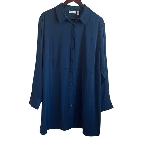Susan Graver Women Tunic‎ Top 1X Blue Long Line Oversized Professional Career - Picture 1 of 9